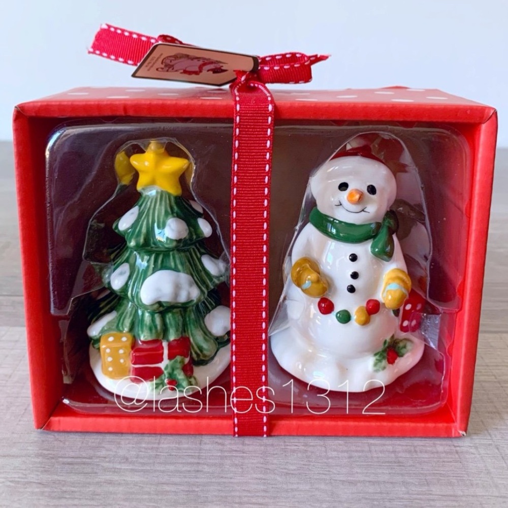 BLUE SKY Ceramics Christmas Salt & Pepper Shakers - Snow Man Christmas Tree